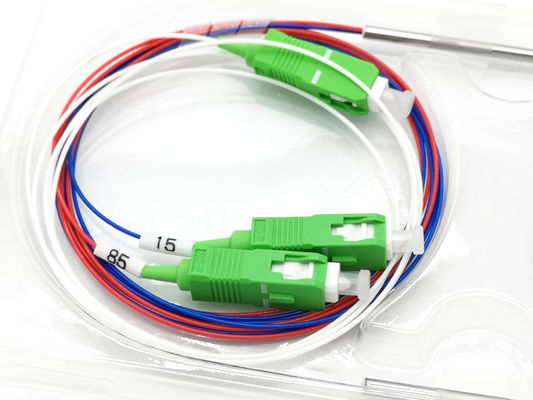 comprare SC APC Fibra ottica 1*2 FBT Coupler 15%:85% Blu Rosso Colore per WDM T1550 R1310/1490 FWDM fabbricazione online