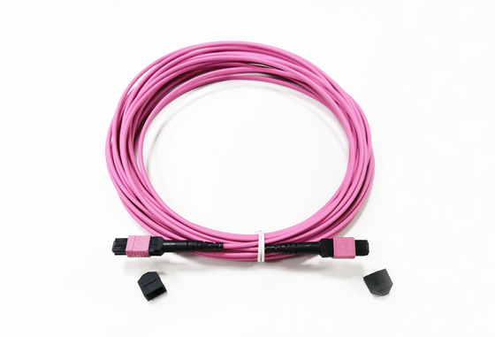 comprare 12 polarità porpora A di perdita 0.35dB dell'elite del cavo di toppa del fermaglio della fibra MPO OM4 50/125um fabbricazione online